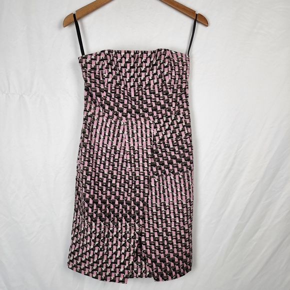 NWT Banana Republic Petite Abstract Silk Pink Pockets Dress Strapless, 4P - Picture 9 of 16
